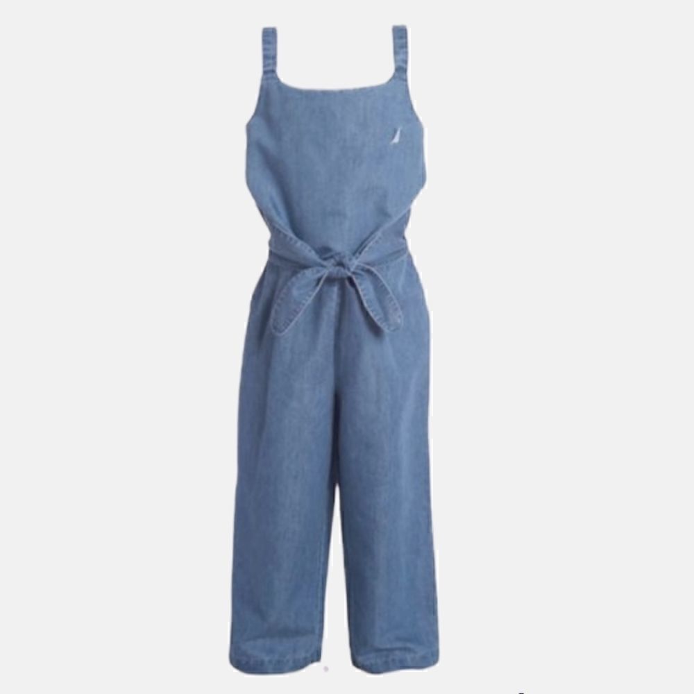 EC NAUTICA CHAMBRAY TIE FRONT SLEEVELESS JUMPSUIT SZ.L 12/14